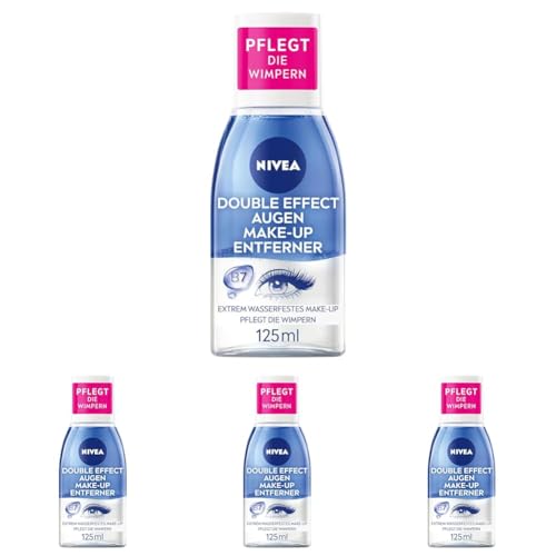 NIVEA Augen Make-Up Entferner, Make-Up Entferner für die sensible Augenpartie, Gesichtsreiniger entfernt extrem wasserfestes Make-Up, Double Effect Augen Make-Up Entferner (125 ml) (Packung mit 4) von NIVEA