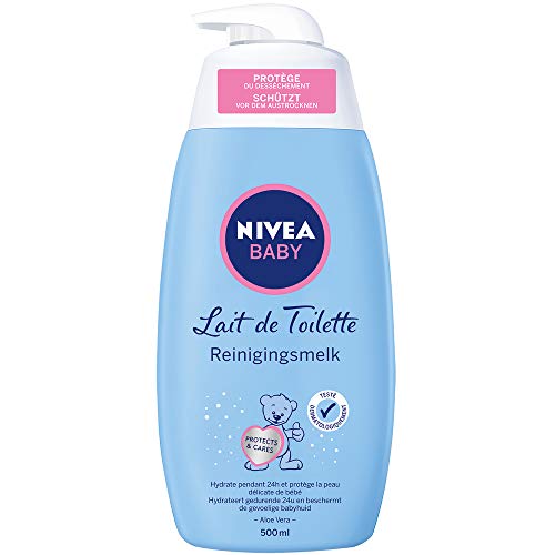 NIVEA Baby Toilettenmilch (1 x 500 ml), milder feuchtigkeitsspendender Reiniger für Babys & Kleinkinder mit Aloe Vera, hypoallergen und dermatologisch getestet von NIVEA