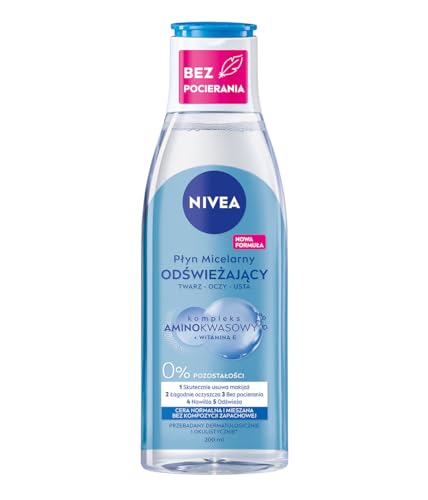 NIVEA Beruhigende Mizellarflüssigkeit mit Aminosäurekomplex und Vitamin E für normale und Mischhaut 200ml von NIVEA