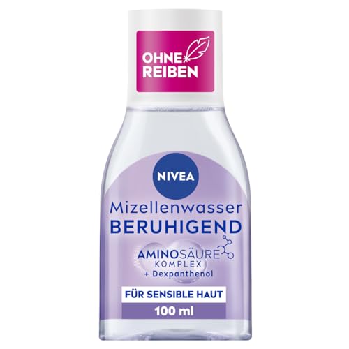 NIVEA Beruhigendes Mizellenwasser, Mizellen Reinigungswasser für sensible Haut, parfümfreies Gesichtswasser mit Dexpanthenol und Aminosäurekomplex, feuchtigkeitsspendende Gesichtsreinigung (100 ml) von NIVEA