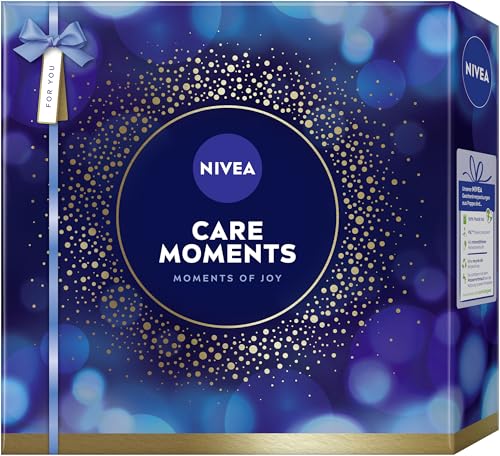 NIVEA Care Moments Geschenkset, Geschenk für Frauen, Geschenkbox mit Duschgel (250 ml), Shampoo (250 ml), Body Lotion (400 ml), Labello Lippenpflege (4,8 g) und Kulturtasche von NIVEA