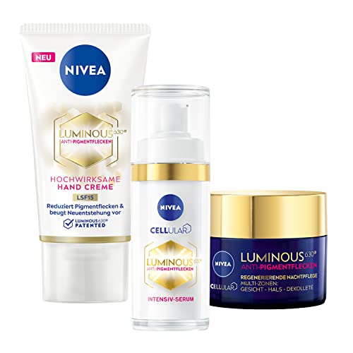 NIVEA Cellular LUMINOUS 630® Tag, Nacht & Hand Set, Anti-Pigmentflecken Pflegeset, inklusive Anti-Aging Serum, Nachtpflege und Handcreme von NIVEA