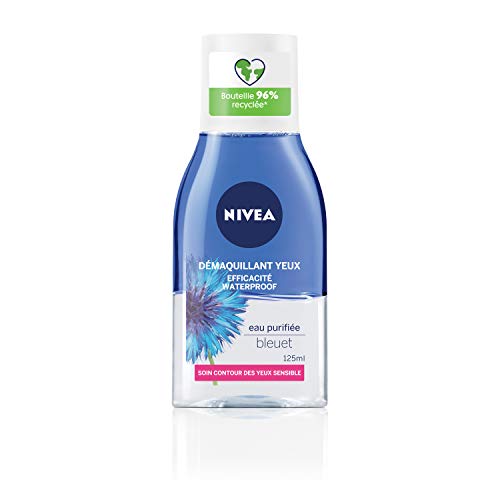 NIVEA Double Action Augen Make-up Entferner Kornblume (1 x 125 ml), Gesichtsreiniger angereichert mit gereinigtem Wasser, Gesichtspflege für Damen für alle Hauttypen, Reiseformat von NIVEA