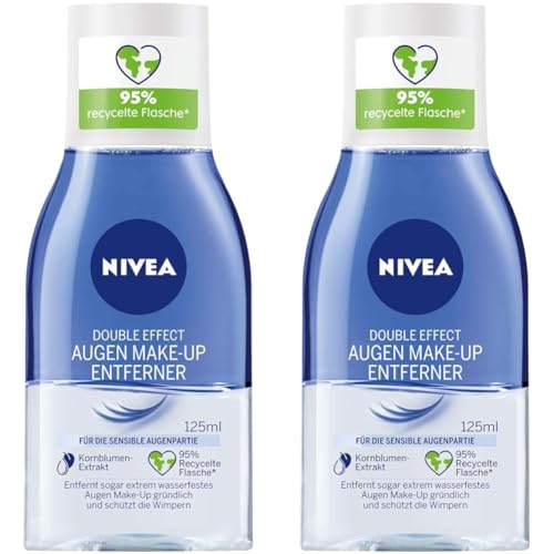 NIVEA Double Effect Augen Make-Up Entferner (125 ml), Make-Up Entferner für die sensible Augenpartie, Gesichtsreiniger entfernt extrem wasserfestes Make-Up (Packung mit 2) von NIVEA