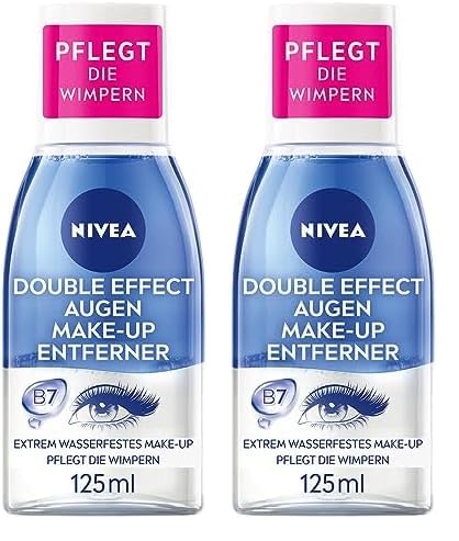 NIVEA Double Effect Augen Make-Up Entferner (125 ml), Make-Up Entferner für die sensible Augenpartie, Gesichtsreiniger entfernt extrem wasserfestes Make-Up (Packung mit 2) von NIVEA