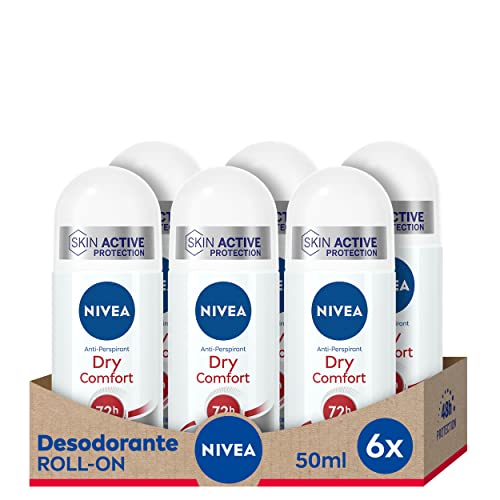 NIVEA Dry Comfort Roll-on im 6er Pack (6 x 50 ml), Anti-Transpirant Deo mit 72h Schutz, bewährtes Roll-On-Deo für Frauen von NIVEA