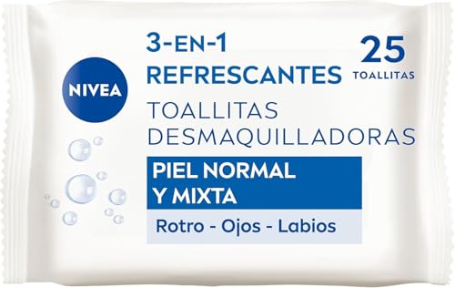 NIVEA Erfrischende Make-up-Entferner-Tücher (1 x 25 Stück), Abschminktücher für normale und Mischhaut, feuchte Tücher für Gesicht, Augen, Lippen und Hals von NIVEA