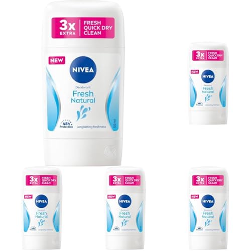 NIVEA Fresh Natural 48 H Deodorant Stift für Damen 50 ml (Packung mit 5) von NIVEA