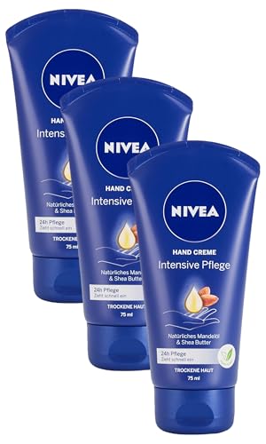 NIVEA Intensive Pflege Hand Creme (75 ml), reichhaltige Hautcreme mit Mandel-Öl für intensive Feuchtigkeit, Handpflege mit dem einzigartigen NIVEA Duft (Packung mit 3) von NIVEA