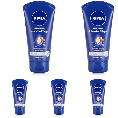 NIVEA Intensive Pflege Hand Creme (75 ml), reichhaltige Hautcreme mit Mandel-Öl für intensive Feuchtigkeit, Handpflege mit dem einzigartigen NIVEA Duft (Packung mit 5) von NIVEA