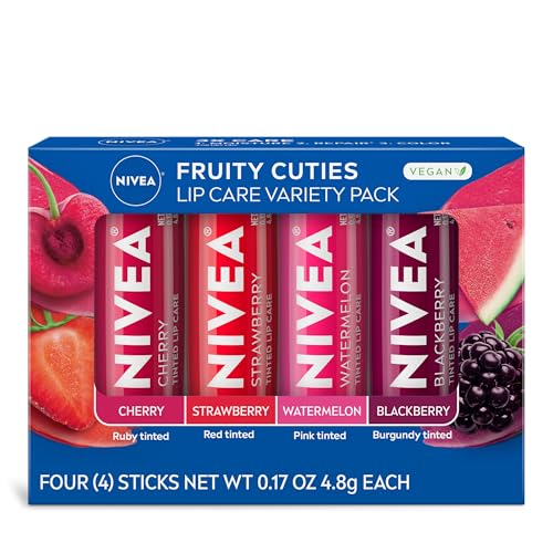 NIVEA Lippenpflege Fruit Lip Balm Variety Pack Getönter Lippenbalsam 4,8 g 4er Pack von NIVEA