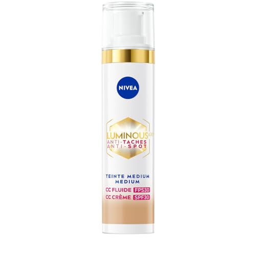 NIVEA Luminous 630 CC Anti-Fleckenfluid FPS30 Medium Teint (1 x 40 ml), CC Cream Unified Teint, Foundation deckt Hautunreinheiten ab, getönte Gesichtspflege, Anti-Aging Concealer, Fleckenreduzierer von NIVEA