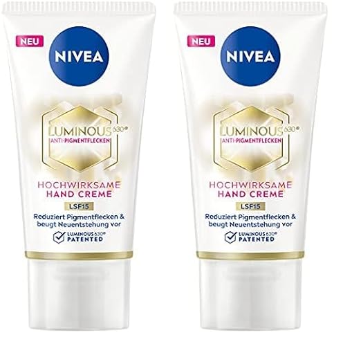 NIVEA Luminous 630 Hand Creme LSF15 (50 ml), Pflegecreme reduziert Pigmentflecken und beugt der Neuentstehung vor, hochwirksame Anti-Pigmentflecken Creme für die Hände (Packung mit 2) von NIVEA