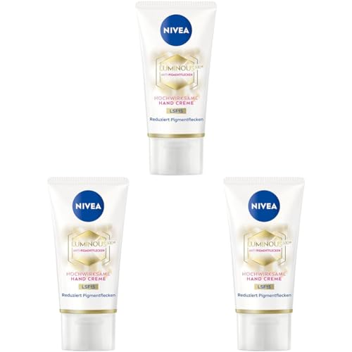 NIVEA Luminous 630 Hand Creme LSF15 (50 ml), Pflegecreme reduziert Pigmentflecken und beugt der Neuentstehung vor, hochwirksame Anti-Pigmentflecken Creme für die Hände (Packung mit 3) von NIVEA