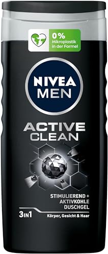 NIVEA MEN Active Clean Duschgel (250 ml), pH-hautfreundliche Pflegedusche mit maskulinem Duft, Männer Duschgel mit Aktivkohle für Körper, Gesicht und Haar von NIVEA