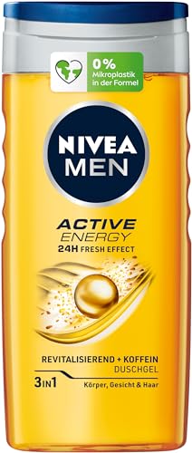 NIVEA MEN Active Energy Duschgel (250 ml), pH-hautfreundliche Pflegedusche mit 24h Frische-Effekt, Männer Duschgel mit Koffein für Körper, Gesicht und Haar von NIVEA