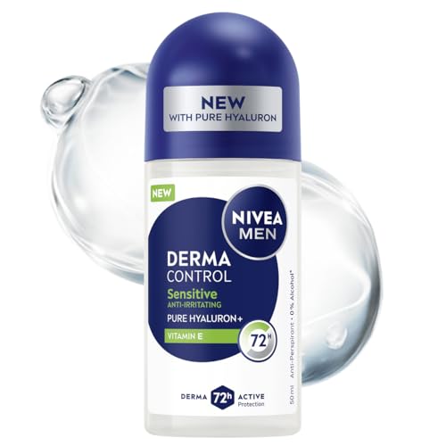 NIVEA MEN Derma Control Sensitive Herren Antitranspirant 72h Kugelschutz mit Vitamin E und Hyaluronsäure 50ml von NIVEA