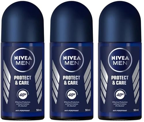 NIVEA MEN Protect & Care Roll-On Deodorant Antitranspirant 3 x 50 ml Deo Men mit 0% Alkohol Deo Roll-On mit NIVEA MEN Care Complex reguliert die Transpiration für 48h von NIVEA