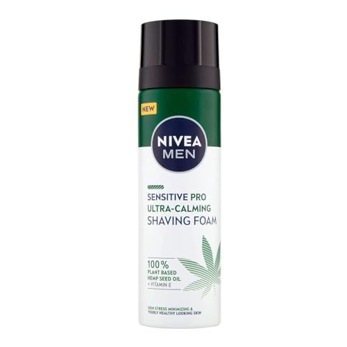 NIVEA MEN SENSITIVE PRO Ultra Calming Shaving Foam with Soothing Effect 100% Vegetable Hemp Seed Oil Protects Dermatologically Approved 200ml, (Pack of 2) von NIVEA