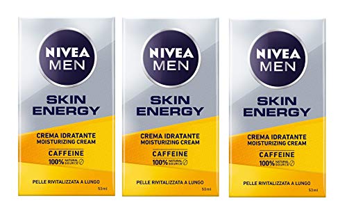 NIVEA MEN Skin Energy Feuchtigkeitsspendende Gesichtscreme im 3er Pack (3 x 50 ml), vitalisierende Gesichtscreme für Herren, energetisierende Gesichtscreme, angereichert mit 100% natürlichem Koffein von NIVEA