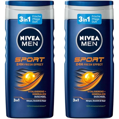 NIVEA MEN Sport Duschgel (250 ml), pH-hautfreundliche Pflegedusche mit vitalisierendem Duft, Männer Duschgel mit Mineralien für Körper, Gesicht und Haar (Packung mit 2) von NIVEA