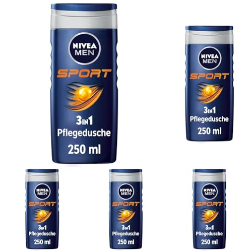 NIVEA MEN Sport Duschgel (250 ml), pH-hautfreundliche Pflegedusche mit vitalisierendem Duft, Männer Duschgel mit Mineralien für Körper, Gesicht und Haar (Packung mit 5) von NIVEA