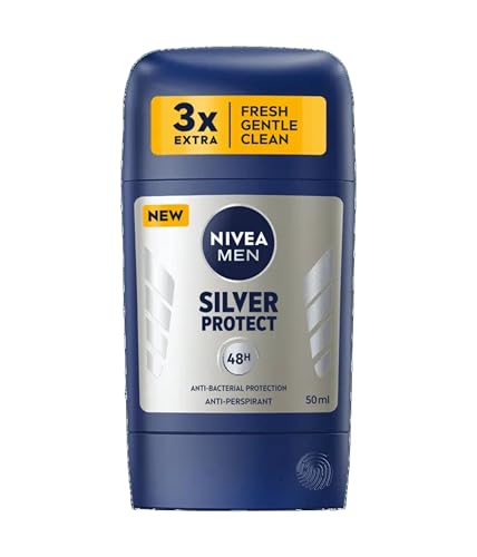 NIVEA MEN Stick Body Silver Protect Antiperspirant Deodorant for Reliable and Antibacterial protection 48h and Smooth application Silver Ions Containing Formula 50ml, Pack of 2 von NIVEA