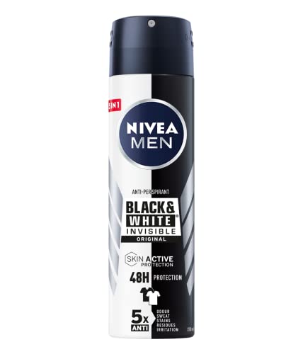 NIVEA MEN Black & White Invisible Original Spray 6 x 150 ml Deodorant Men 72h Deodorant Spray Antitranspirant gegen Gerüche, Schweiß, Rückstände, Irritationen und Flecken auf hellen und dunklen von NIVEA MEN