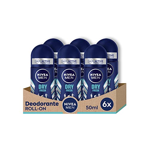 NIVEA MEN Dry Fresh Deodorant Roll-on 6 x 50 ml, Herren-Deodorant mit Dual Active Formel, Anti-Atmungsaktives Deodorant für 72 Stunden intensive Frische auf der Haut von NIVEA MEN