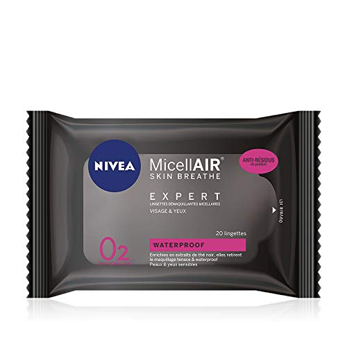 NIVEA MicellAIR Skin Breathe Expert Reinigungstücher (1 x 20 ST), Gesichts- & empfindliche Augen, wasserfester Make-up-Entferner, angereichert mit Schwarztee-Extrakt von NIVEA