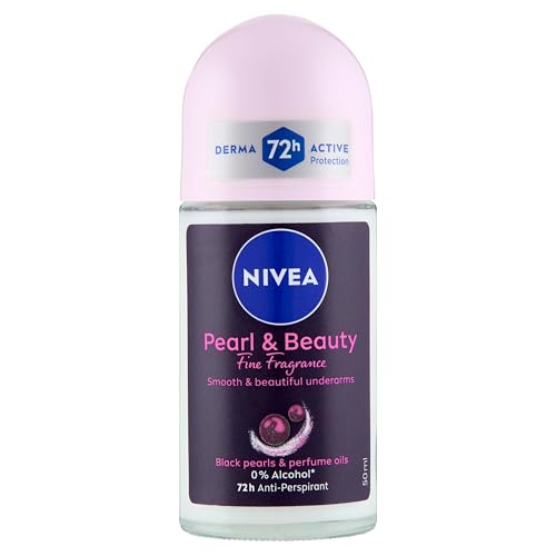 NIVEA Pearl & Beauty Fine Fragrance Deo Roll on 50 ml, Deodorant für Damen, Antitranspirant für 72h Schutz, Formel mit schwarzen Perlenextrakten und Duftölen für einen raffinierten Duft von NIVEA