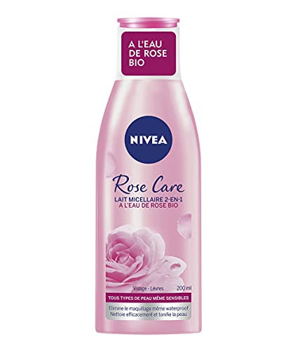 NIVEA Rose Care Mizellar Milch 2-in-1 (1 x 200 ml), Bio-Reinigungsmilch mit Rosenwasser für alle Hauttypen, Gesichts- und Lippenreiniger, Make-up-Entferner und Tonisierung von NIVEA