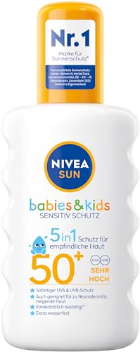 NIVEA SUN Babies & Kids Sensitiv Schutz Sonnenspray LSF 50+ (200 ml), extra wasserfestes Sonnencreme Spray für Kinder, Sonnenmilch als praktisches Spray ohne Parfüm von Nivea Sun