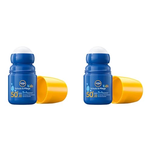 NIVEA SUN Kids Schutz & Pflege Sonnen-Roller LSF 50+ (50 ml), Sonnencreme Roll-on mit LSF 50+, extra wasserfeste Sonnenmilch für Kinder als praktischer Roller (Packung mit 2) von NIVEA