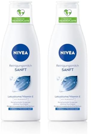 NIVEA Sanfte Reinigungsmilch für normale und trockene Haut, Make-Up Entferner reinigt gründlich, milde Gesichtsreinigung entfernt Make-Up und wasserfeste Mascara, Cleanser mit Vitamin E (200 ml) von NIVEA