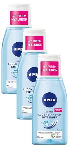 NIVEA Sanfter Augen Make-Up Entferner (125 ml), nicht fettender Make-Up Entferner mit Provitamin B5, zum Abschminken von Mascara und Augen Make-up (Packung mit 3) von NIVEA