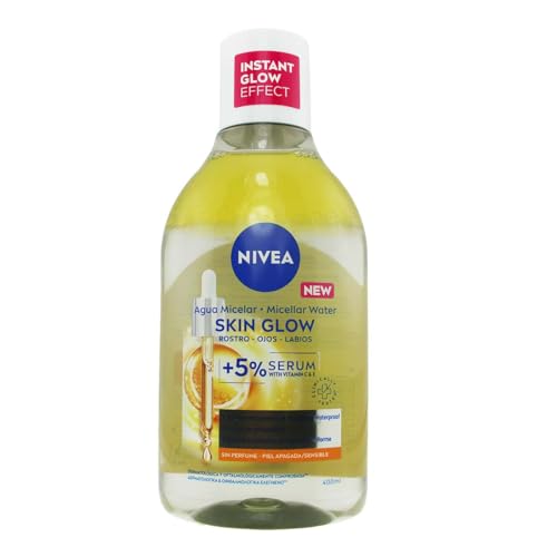 NIVEA Skin Glow Micelar Water (400 ml), Gesichtsreinigungsgel mit 5% Serum und Aminosäure-Komplex, Gesichtswasser für Gesicht, Augen und Lippen, Gesichtsschminköl mit Vitamin C und E von NIVEA