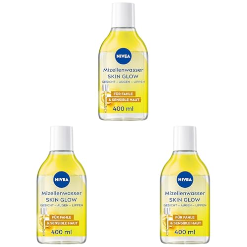NIVEA Skin Glow Mizellenwasser, Gesichtswasser mit Aminosäurekomplex, Vitamin C und Vitamin E, Make-up Entferner für wasserfestes Make-up,Mizellen Reinigungswasser mit 5% Serum für müde Haut (400 ml) von NIVEA