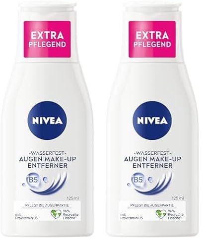 NIVEA Wasserfester Augen Make-Up Entferner (125 ml), sanfter Make-Up Entferner mit Kamillen-Extrakt und Provitamin B5, entfernt selbst wasserfeste Mascara und Make-Up (Packung mit 2) von NIVEA
