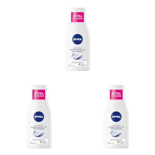 NIVEA Wasserfester Augen Make-Up Entferner (125 ml), sanfter Make-Up Entferner mit Kamillen-Extrakt und Provitamin B5, entfernt selbst wasserfeste Mascara und Make-Up (Packung mit 3) von NIVEA