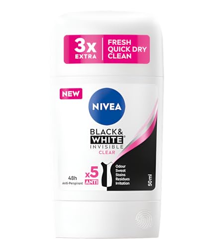 NIVEA Black & White Clear Anti-perspirant Stick Deodorant Women INVISIBLE BLACK AND WHITE CLEAR, Softer Texture For Smoother Application, Pack of 2, 2 x 50ML, 48H Protection von NIVEA