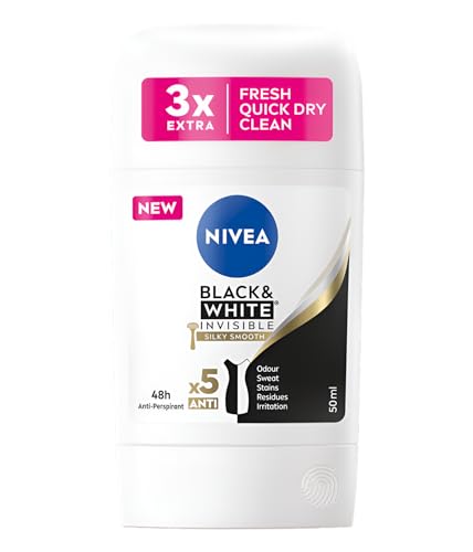 NIVEA Stick Women INVISIBLE BLACK AND WHITE SILKY SMOOTH Extra Fresh Delicate Protection Balm Formula Velvety Soft, Pack of 2, 2 x 50ML, 48H Protection von NIVEA