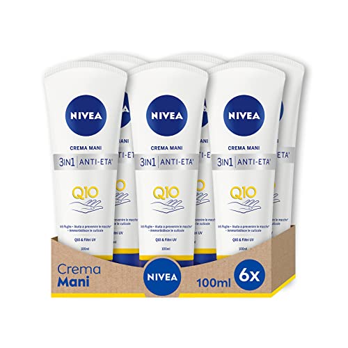 NIVEA Anti-Aging Handcreme Q10, Anti-Falten und Anti-Flecken, 6 x 100 ml, Feuchtigkeitscreme für die Hände, angereichert mit Q10 Complex, Anti-Age Creme mit UV-Filtern von NIVEA