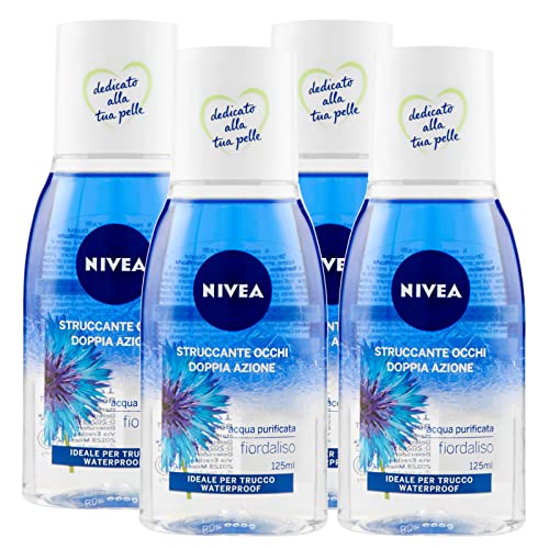 Nivea Doppelte Augen Make-up-Entferner mit gereinigtem Wasser und Kornblumenextrakten, wasserfest, 4 Flaschen à 125 ml von NIVEA