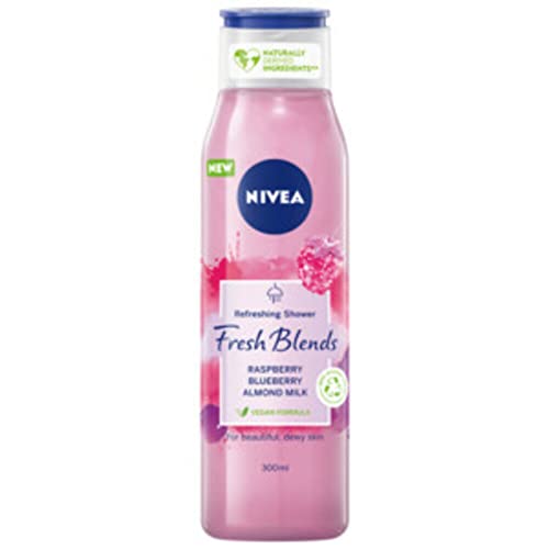 Nivea Fresh Blends Raspberry (300ml), Himbeerduft, umweltfreundliches Duschgel, fruchtiges Duschgel für Frauen, veganes Duschgel mit Heidelbeere und Mandelmilch von NIVEA