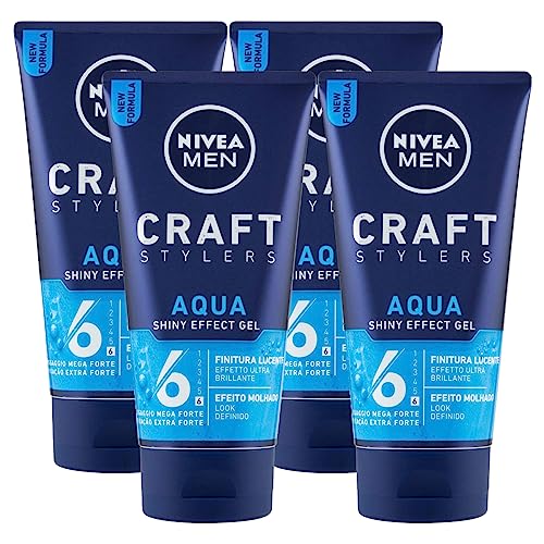 Nivea Herren Craft Stylers Gel Haar Nasseffekt Glänzend Aqua Shiny Effect Befestigung Mega Starkes glänzendes Finish - 4 Flaschen à 150 ml von NIVEA