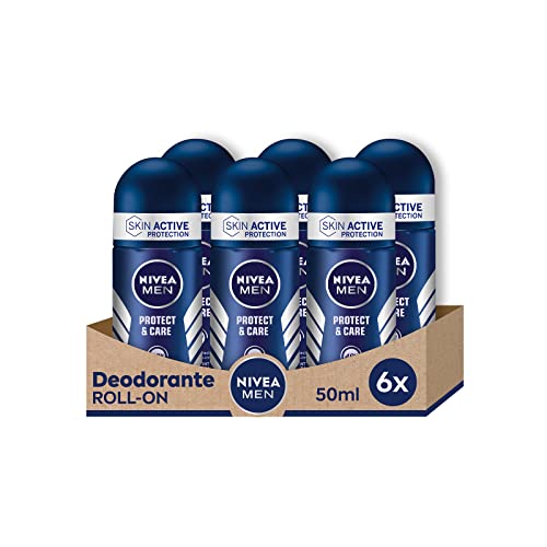 NIVEA MEN Protect & Care Roll-On Deodorant Antitranspirant 6 x 50 ml Deo Men mit 0% Alkohol Deo Roll-On mit NIVEA MEN Care Complex reguliert die Transpiration für 48h von NIVEA MEN