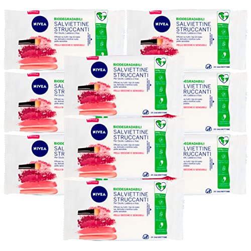 Nivea Make-up-Tücher für trockene und empfindliche Haut, feuchtigkeitsspendende Tücher für das Gesicht, wasserfest, Make-up, Wimperntusche, 12 Packungen mit 12 Tüchern von NIVEA