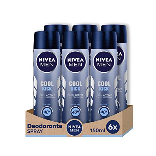 NIVEA MEN Cool Kick Spray 6 x 150 ml Deodorant für effektiven 72h Schutz Deodorant Antitranspirant ohne Alkohol und dermotestiert mit frischem, belebendem Duft von NIVEA MEN