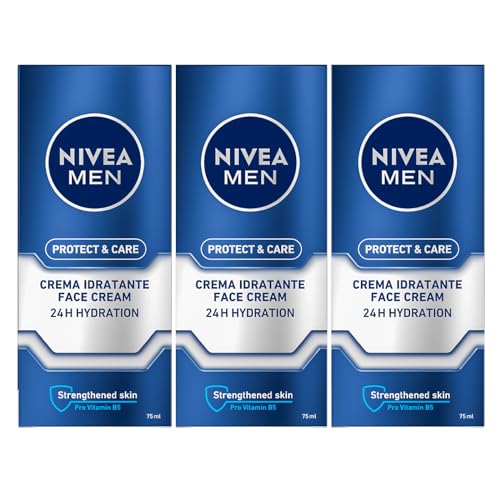 Nivea Men Protect & Care Feuchtigkeitsspendende Gesichts- und Nackencreme mit UV-Filter für alle Hauttypen - 3 Flaschen à 75 ml von NIVEA